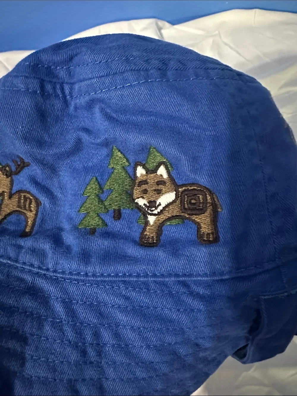 REI Kids' Royal Blue Bucket Hat with Forest Embroidery